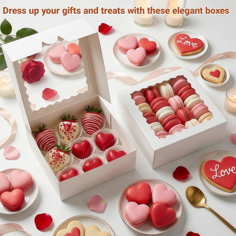 12 PCS White Pie Box Bakery Window AutoPopup Cookie Treats 8x8x2.5 Inch gallery