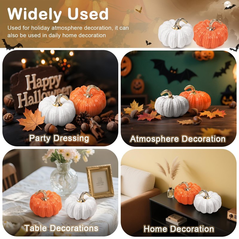 Quancru 7.9 Inch Fake Pumpkin Decorations Ceramic Figurines White Realistic gallery