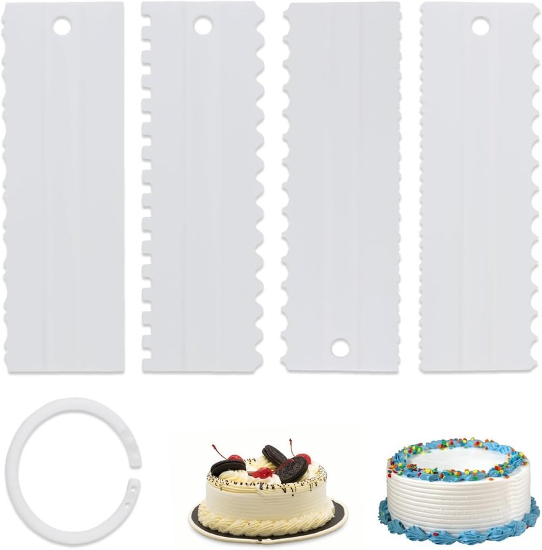4 Pcs Cre Cake Scraper set, Plastic Decorating Sawtooth for baking,
