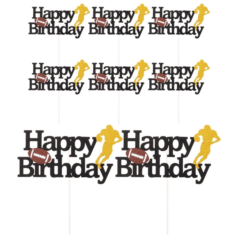 8Pcs Football Cake Decorations Black Vibrant Rugby Theme for Birthday Cake Decor