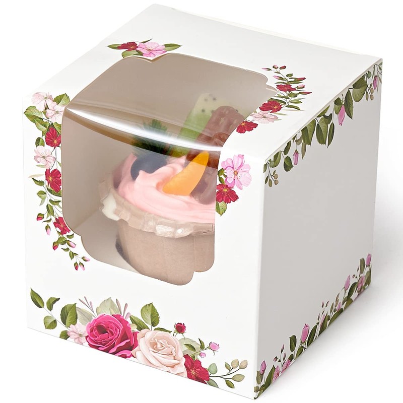 Individual Cupcake Boxes Roses Floral 50 Pcs Mothers Day Flower Gift Boxes With