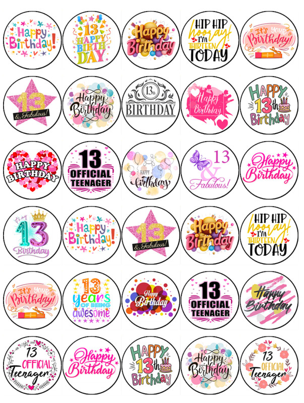 13th Birthday Officially A Teenager Edible Icing Cupcake Toppers (2 Sizes)