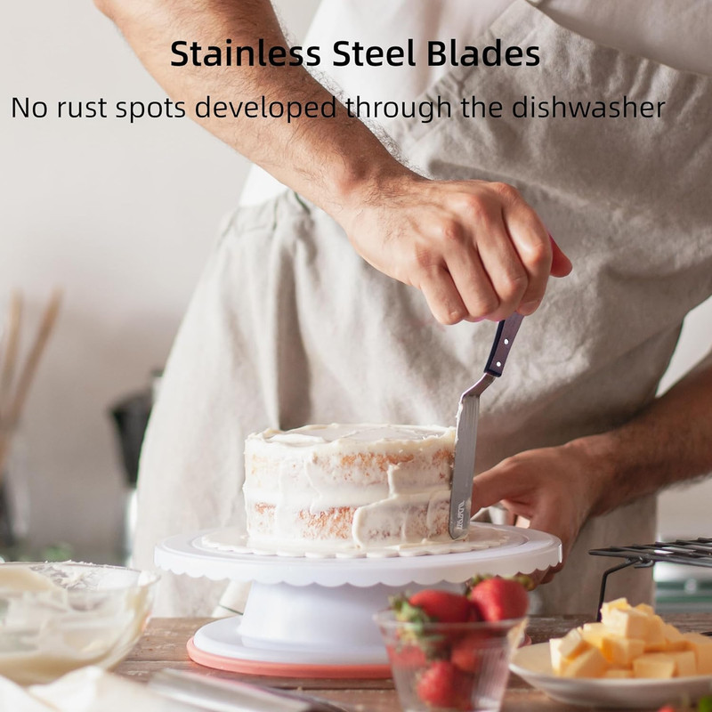 Cake Decorating Angled Icing Spatula Set of 6 8 & 10 Inch Wooden Handle Stainles gallery