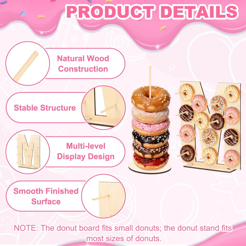 Donut Display Stand, 1Pcs Digit Donut Wall 4Pcs Round Bagel Holder, Letter m gallery