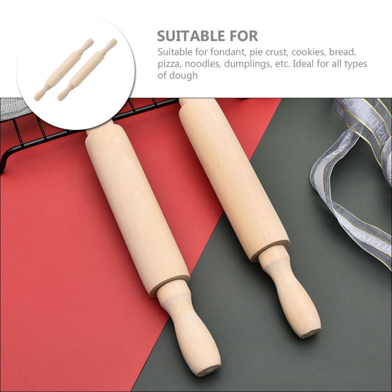 2 Pcs Mini Rolling Pin Small Wooden Dough Roller Kids Pretend Toy Child gallery