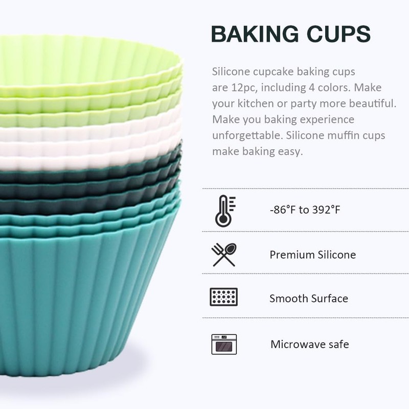 Extra Large Silicone Cupcake Muffin Cups 12 Pcs, 3.54 Inch Muffin Liners, Reu... gallery