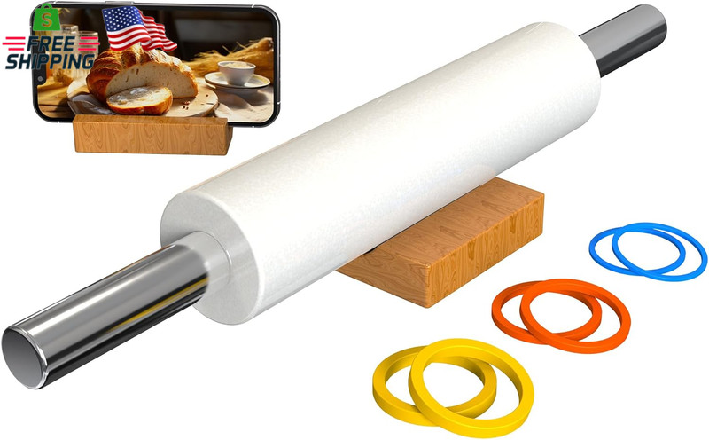 Marble Rolling Pin with Stainless Steel Handle for Baking,Fondant,Pizza,Cookie C