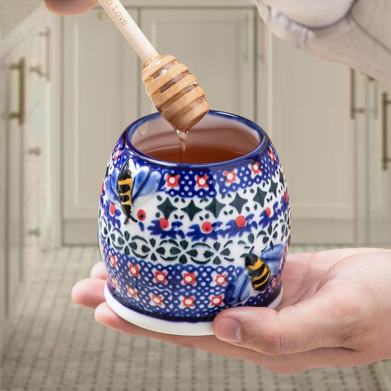 Small Ceramic Honey Jar with Dipper and Lid, Handpainted 10oz Honey Pot, Micr... gallery