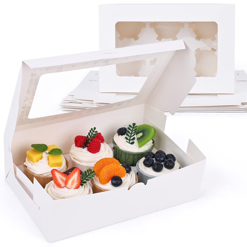15PCS White Cupcake Containers Boxes with Window Holding 90 Pastry Box for Bi…