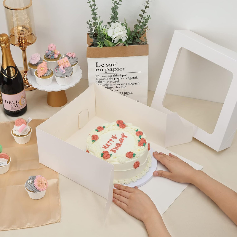 Moretoes 30pcs Cake Boxes, 12x12x6 Inch Square Bakery Boxes with Window Cajas Pa gallery