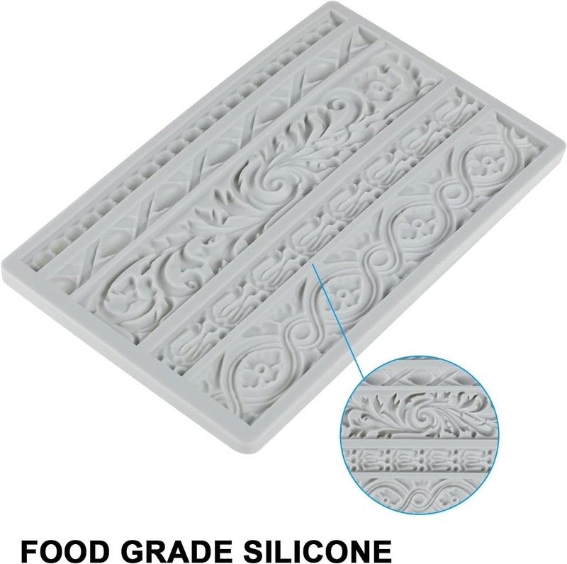 Baroque Scroll Relief Cake Border Silicone Mold gallery