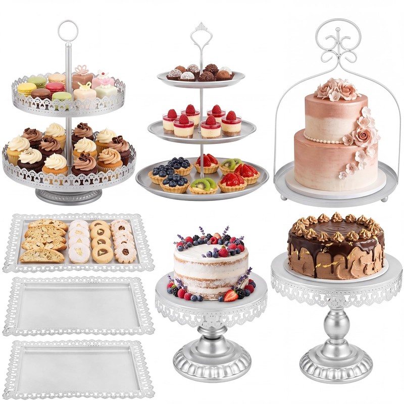 8 Pcs Cake Stands Set Metal Dessert Table Display Tiered Cupcake Holder Candy…