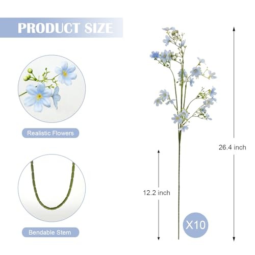 10 PCS Silk Flowers with Long Stems Artificial Flower for Tall Vase Light Blue gallery