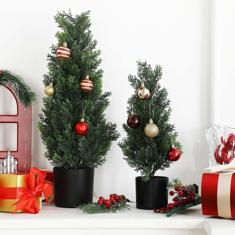 Riceshoot 4 Pcs 1.5Ft 2Ft Artificial Cedar Topiary Trees For Outdoor Artificial gallery