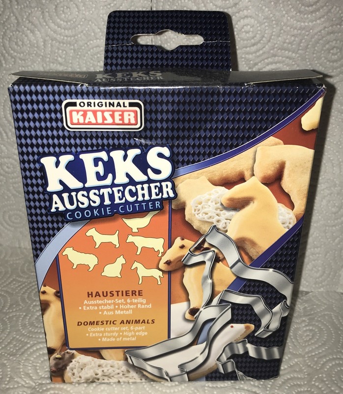 Kaiser Keks Animal Metal Cookie Cutters Set 6 Cat Dog Horse Duck Cow Sheep NIP
