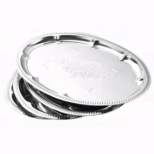4-Pack 15.7" x 11.8" Large Silver Serving Trays for Party Set - Oval Floral
