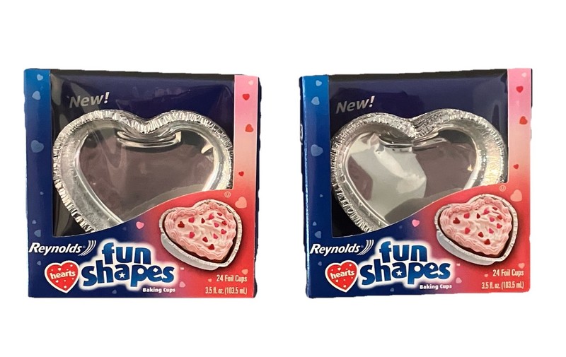 Vintage Reynolds Fun Shapes Baking Cups Heart & Star Foil Cupcake Liners NIB NOS