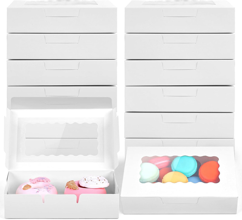 20PCS Cookie Boxes, 7X4.3X1.5 Inches White Bakery Boxes with Window Cupcake Cont