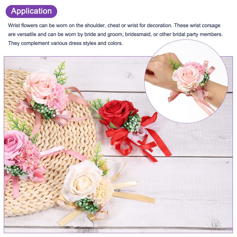 Wrist Corsage Artificial Flower Bracelets Rose Decorative 12x10cm Orange gallery
