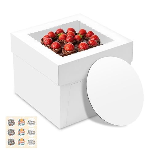 Pack Cake Boxes, 10x10x8 Inches Tall Cakes Box with Window, White Cake Boxes 3