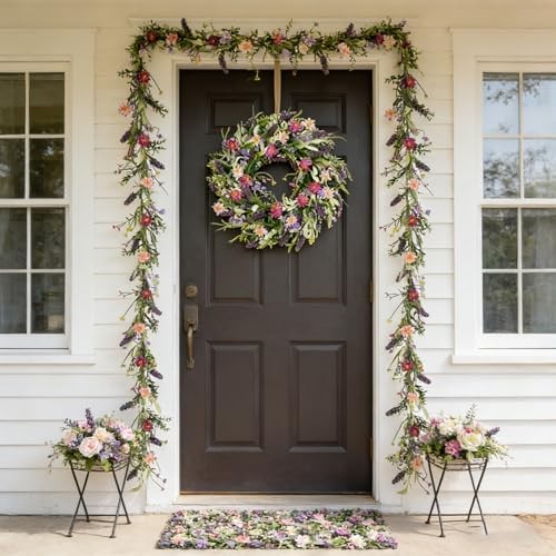 2PCS Spring Pink Lavender Vine Garland Artificial Flower Decor for Front 6ft gallery