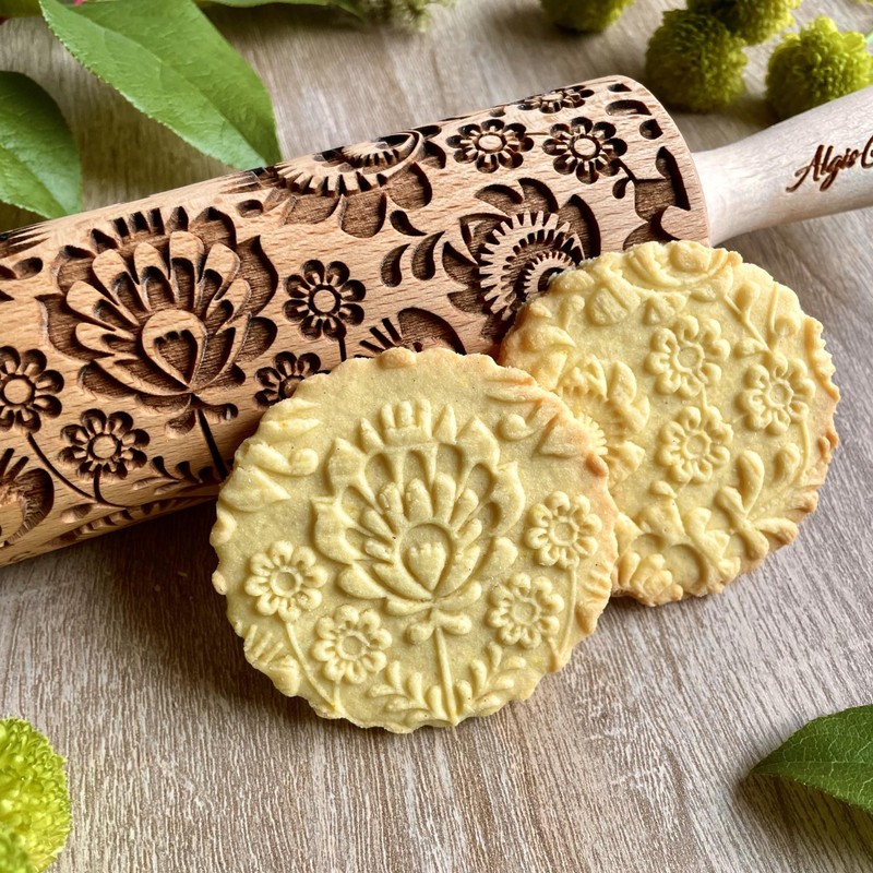 FOLK Embossed Rolling Pin. Wooden Embossing Pin With Folksy Beige gallery