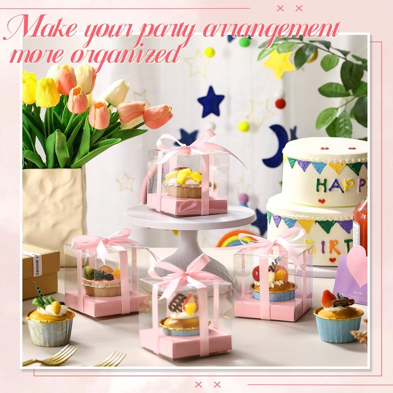 50 PCS Pink Clear Individual Cupcake Boxes 3.5 Inch Plastic Containers gallery