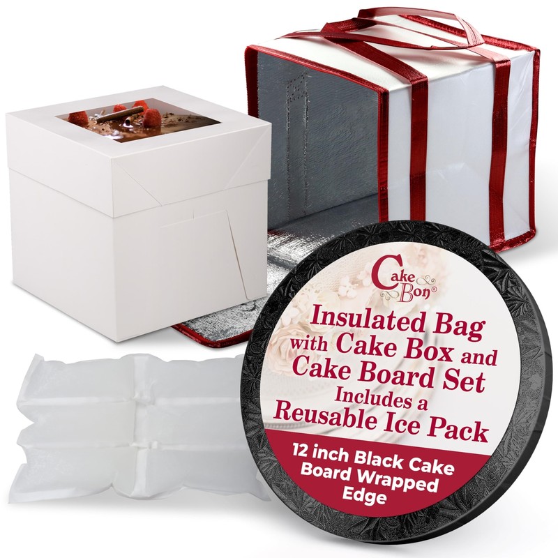 Cake Box and Boards 12 Inches Round Black Wrapped Edge 1/2 Inch Thick Drums C…