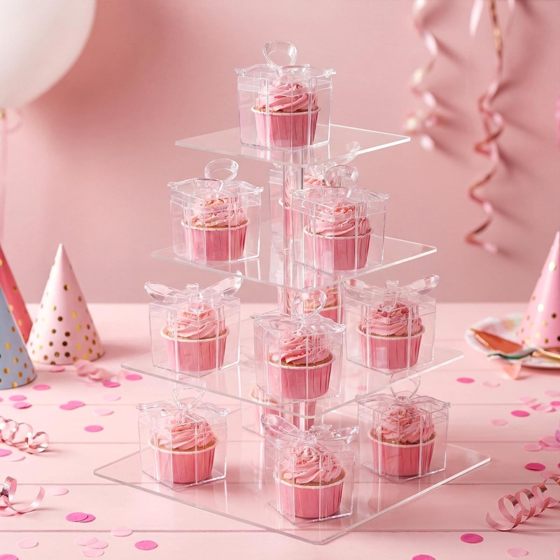 Novabright 24 Pcs Mini Clear Gifts Boxes with Bow 2.3x2.3x2.3 Inches Plastic ... gallery