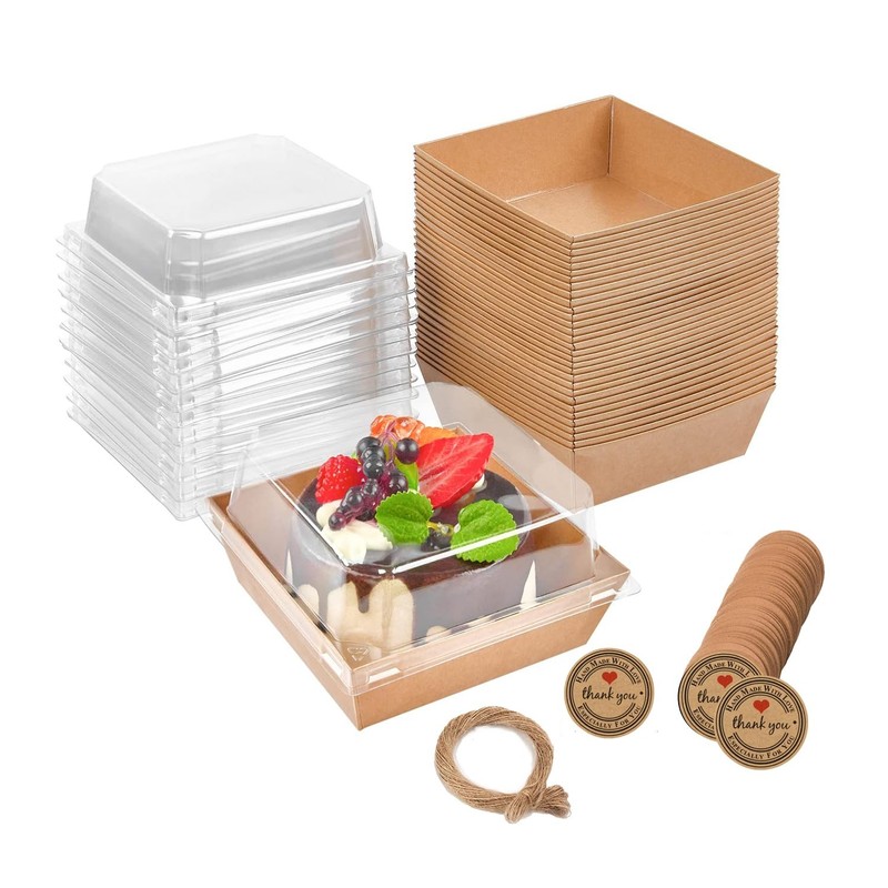 Small Charcuterie Boxes with Clear Lids 50 Pack ,4 Inches Mini Paper Bakery B…