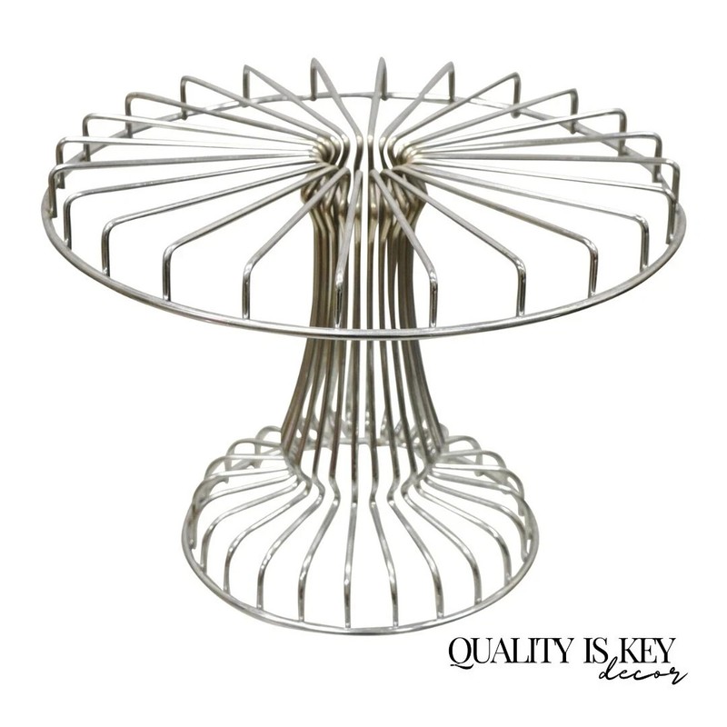 Vintage Mid Century Modern Chrome Metal Wire Pedestal Pastry Cake Stand