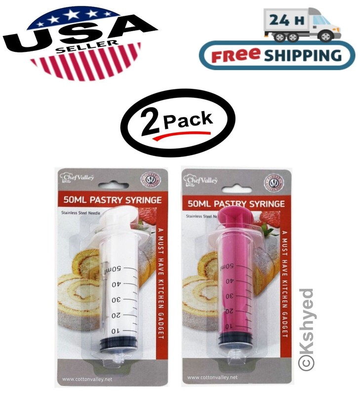 (2 Pack) 50ML INJECTABLE PASTRY SYRINGE With Metal Needle For Measuring Nutrient