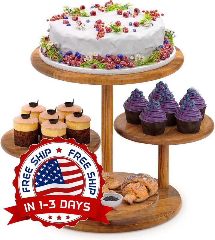 Soporte Redondo De 4 Niveles Para Cupcakes, Soporte De Madera Para Pasteles NEW.