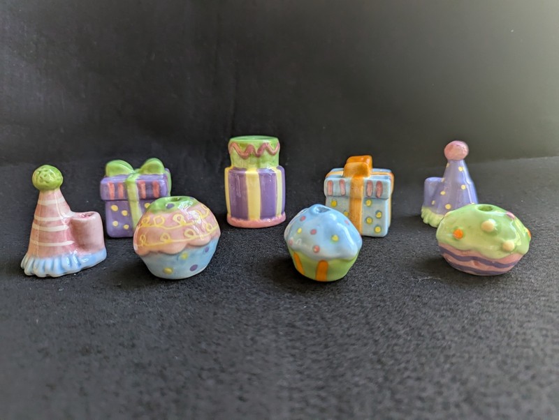 Set of 8 Ceramic Birthday Cake Toppers in Various Shapes gallery
