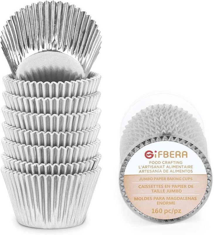 Silver Foil Jumbo Cupcake Liners Metallic Muffin Baking Cups, 160-Count