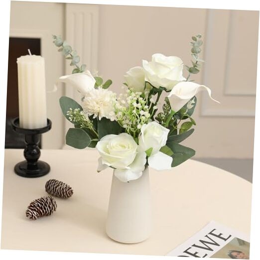 Fake Flowers with Ceramic Vase, Artificial Silk Roses in a Vase, Faux Flowers