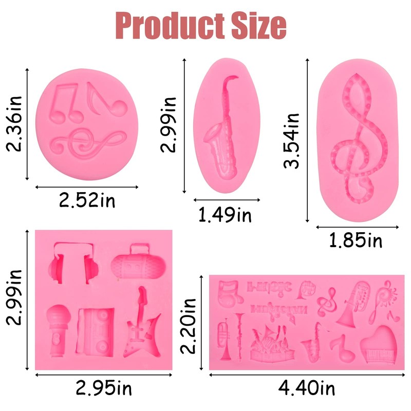 Music Note Fondant Mold 4 Pcs, Musical Instruments Chocolate Silicone Mold Pi... gallery