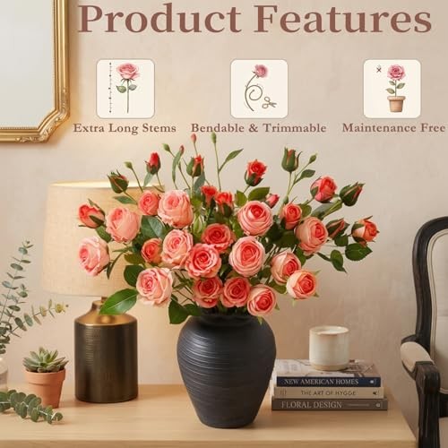 8 Pcs Roses Artificial Flowers 23.6" Silk Rose Bouquets Faux Flower Champagne gallery