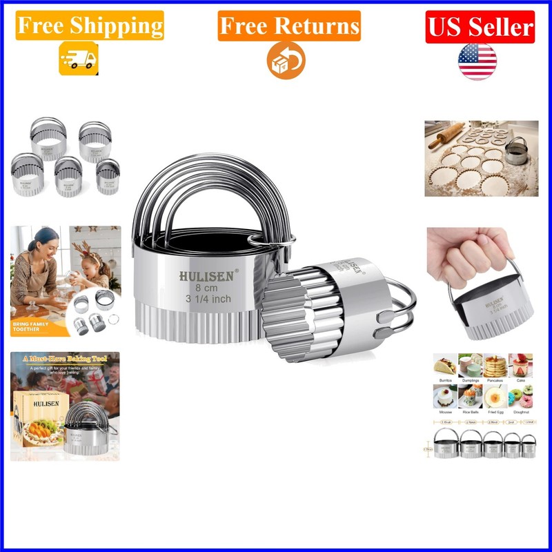 5-Piece Stainless Steel Biscuit Cutter Set with Handle, Wave Edges