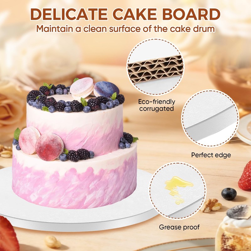 12 Pcs 10 Inch White Cake Drums, 10 Inch Round,1/2 Thick Cardboard, Sturdy Ci... gallery