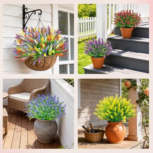 24 Bundles Artificial Flowers for Outdoors Fake Lavender Flowers UV Colourful gallery