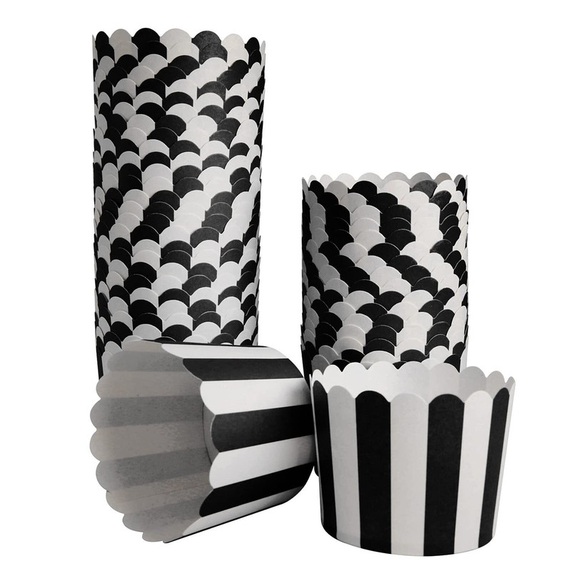 50 Pack Black White Stripes Muffin Liners 2.36″ Bottom Cupcake Baking Cups