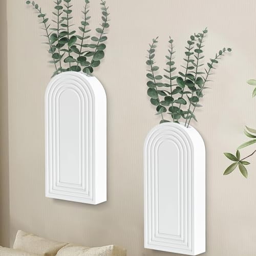 Wall Planter for Indoor Plants, Wood Wall Decor Hanging Planter, White-2pcs