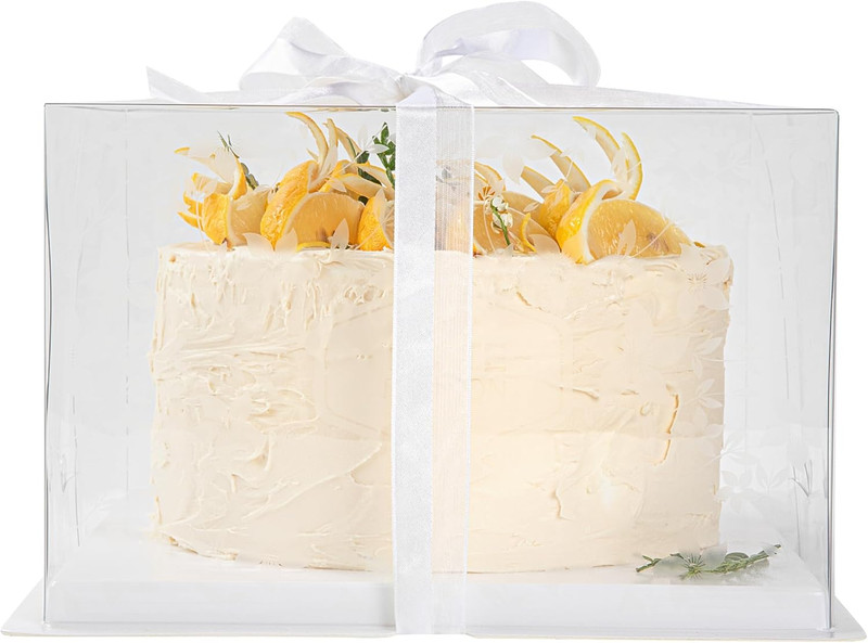 10" Clear Cake Boxes with Gray Ribbon - Floral Design, 10 Pack, Grease-Free gallery