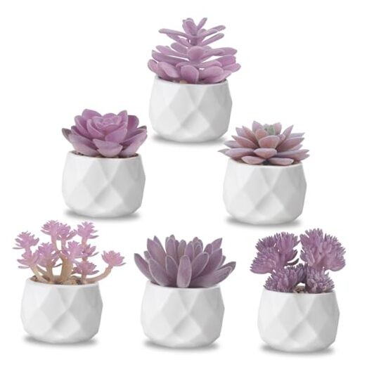 Fake Succulent Plant Set 6 PCS Artificial Succulent Plants for Desk Purple