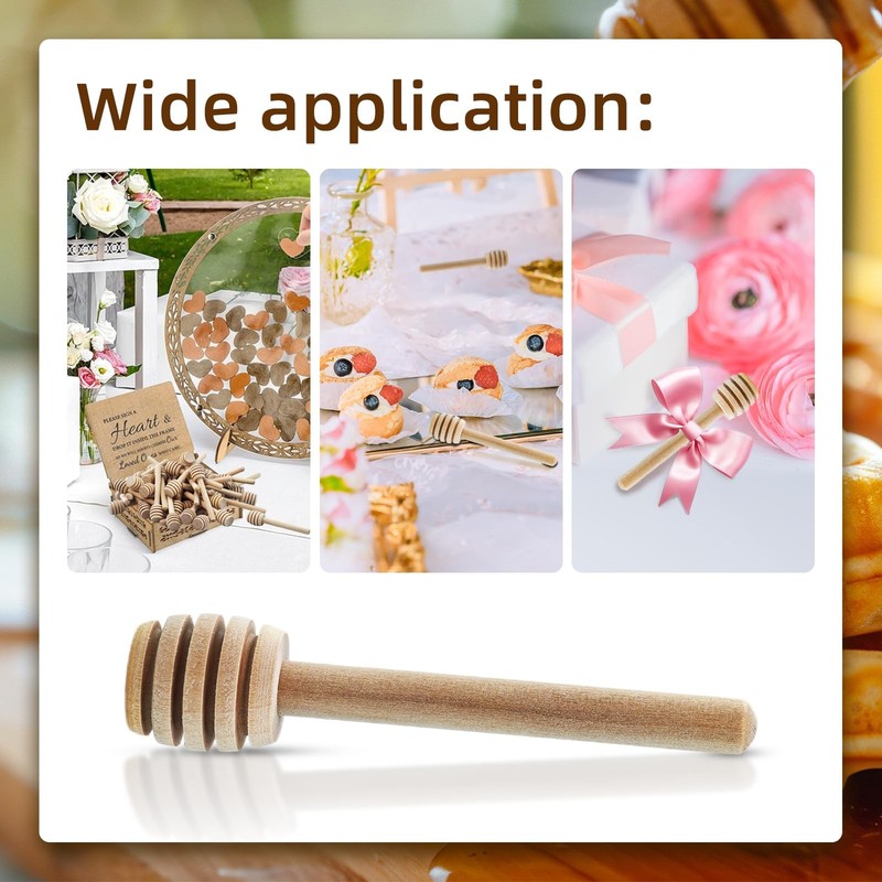 50Pcs Wooden Honey Dipper Stick 3.3 Inch Honey Stirrer Honey Wand Small Honey... gallery