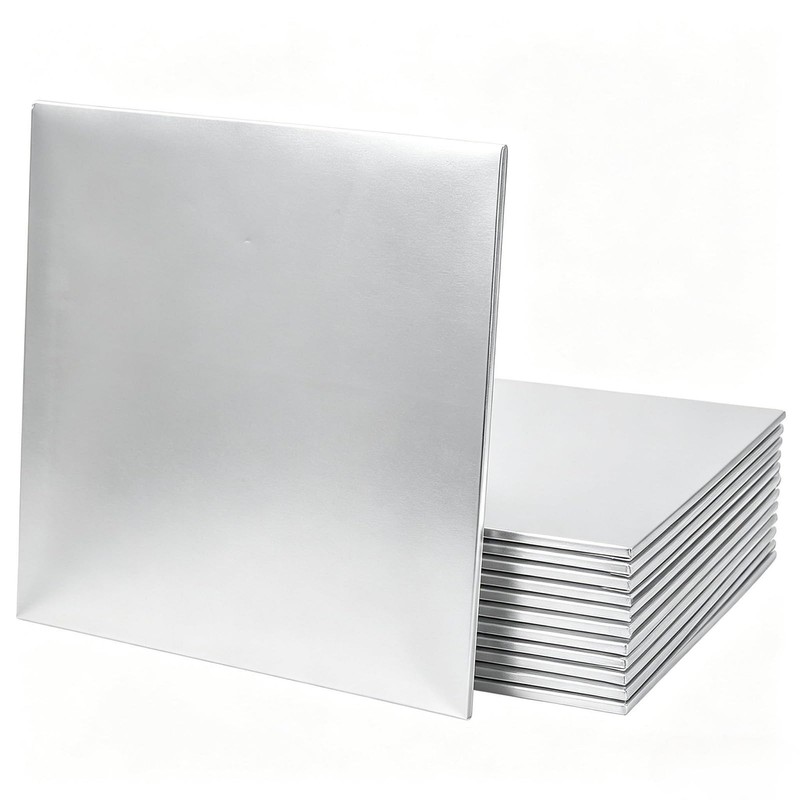 12 PCS Silver 10 Inch Square Cake Boards Sturdy Corrugated Paper Base Drums