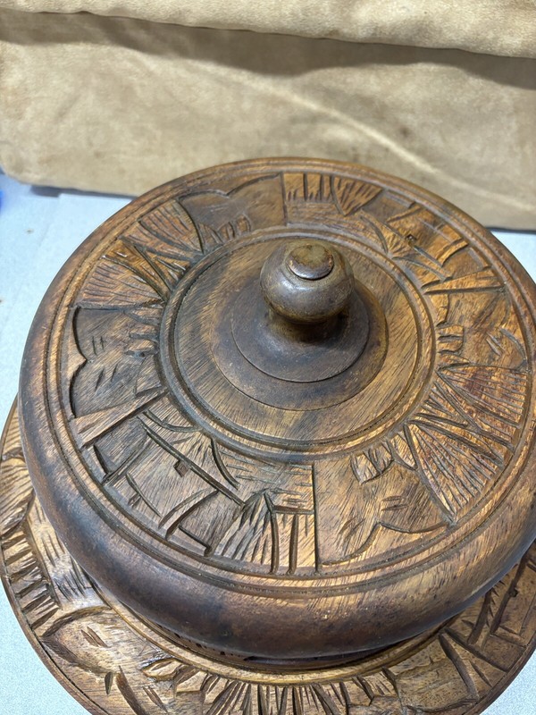 Vintage Cake Plate Teak Wood Cover Hand Carved Serving Plate Philippine gallery