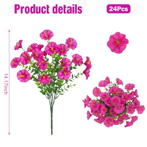 24 Bundles Artificial Flowers for Outdoors, Fake Silk Morning Glory Fuchsia gallery