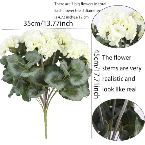 CITYES Artificial Geraniums Flowers for Outdoors Silk Geraniums Bushes UV White gallery